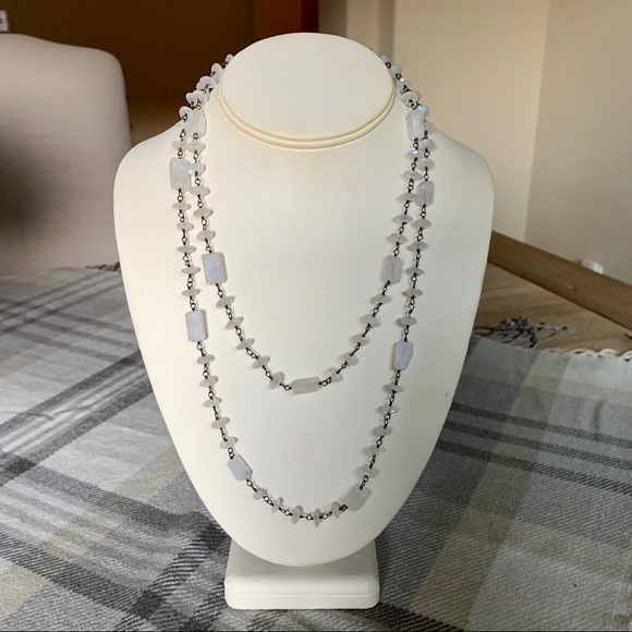 Moonstone on Oxidized Silver Chain - Picture 2 of 5